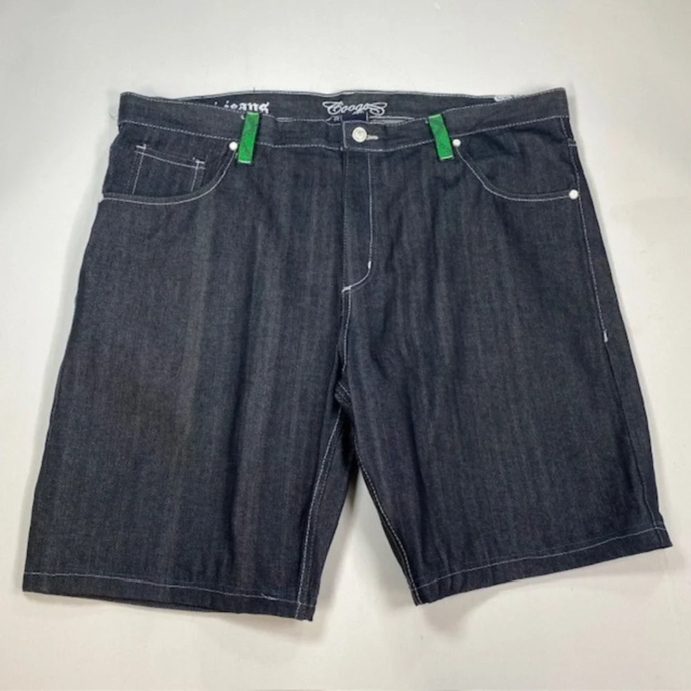 Coogi Jeans Mens Dark Wash Denim Shorts Green Accents Stitch Size 44 MODIFIED